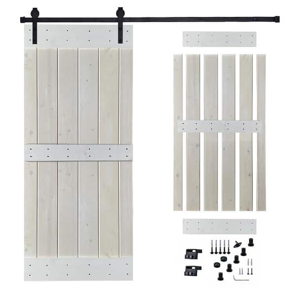 Akicon 30 in. x 84 in. White Painted Wood Sliding Door with Hardware Kit, Pre-Drilled Ready to Assemble