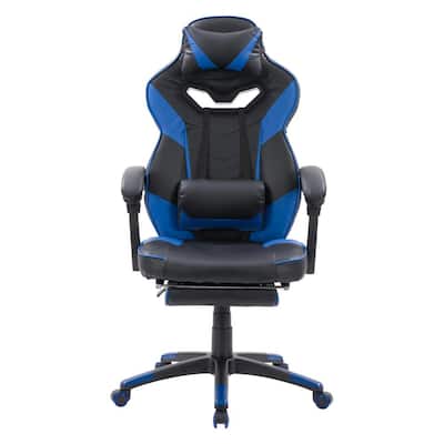 Doom Black and Blue Vinyl Gaming Chair with Foot Rest