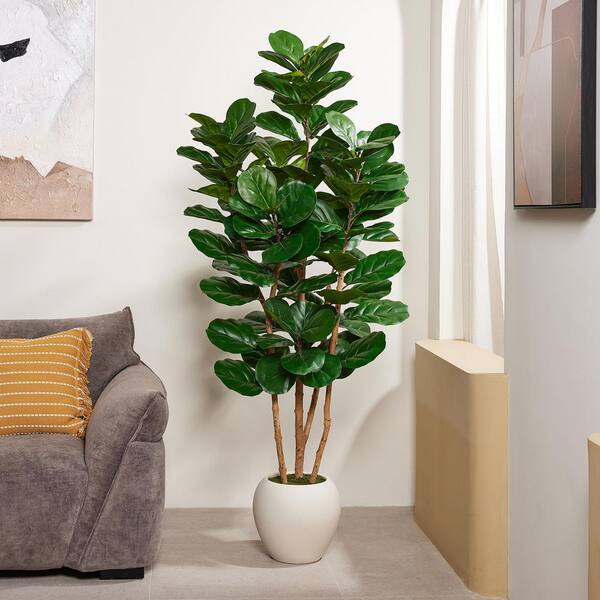 DR.Planzen Artificial 6 ft. Fiddle Leaf Fig Tree with White