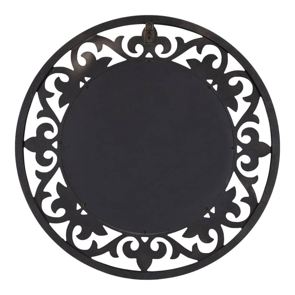 Shovali 32" Natural Wood Carved Round Vanity Mirror
