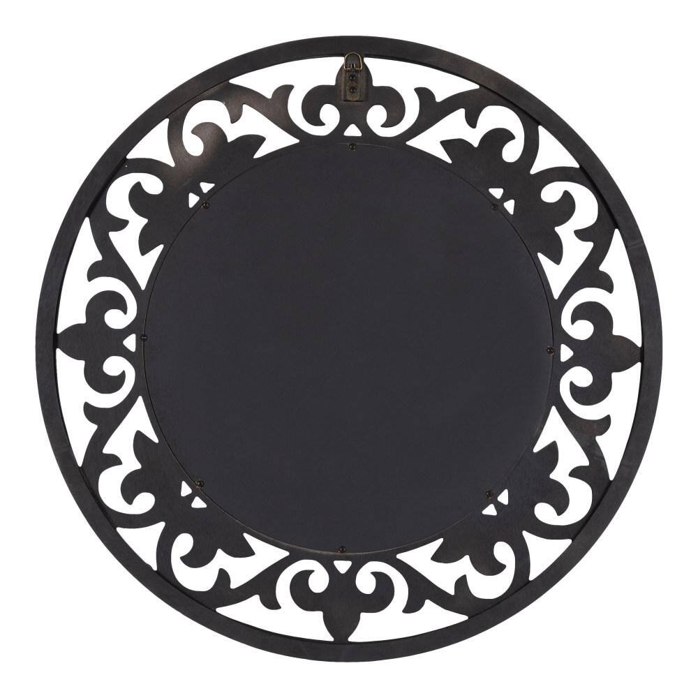 Shovali 32" Natural Wood Carved Round Vanity Mirror