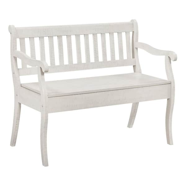 Wakefield 42.75 in. Distressed White Finish Entryway Storage Bench