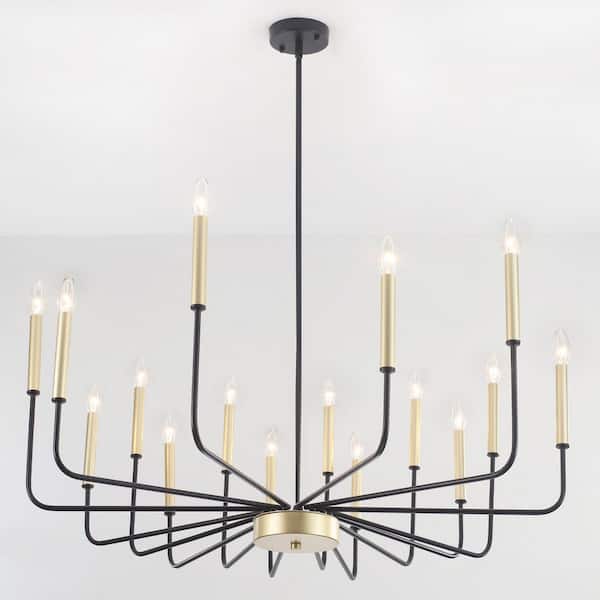 LWYTJO 16-Light Black/Gold Metal Modern Farmhouse Candle Chandelier Fixtures for Dining Room Bedroom with No Bulbs Included
