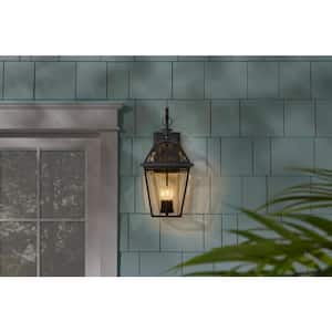 Glenneyre 11 in. Matte Black French Quarter Gas Style Hardwired Outdoor Wall Lantern Sconce Clear Glass