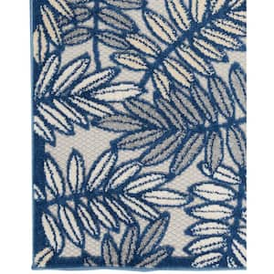 Aloha Ivory/Navy Botanical Contemporary Indoor/Outdoor Patio Rug