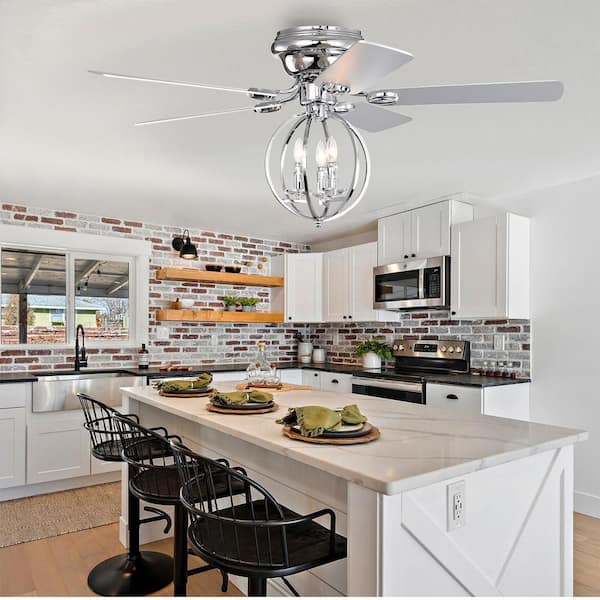 TaiMei 52 in. Indoor 5-blade Chrome Ceiling Fan with 3 lights and Remote Control