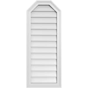 16 in. x 40 in. Octagonal Top Surface Mount PVC Gable Vent: Decorative with Brickmould Frame