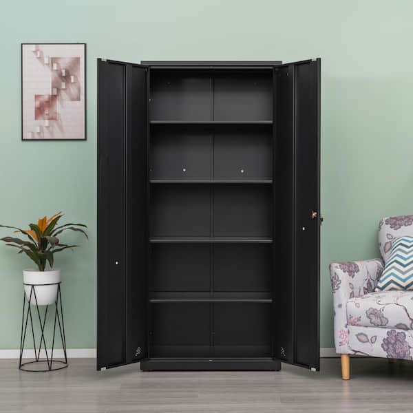5-Tier Steel Storage Cabinet Locker in Black with 2-Doors and Adjustable Shelves