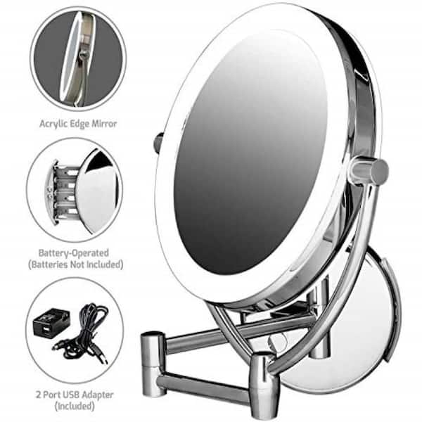 Ovente Wall Mount Lighted Makeup Mirror, 10 X Magnifying Mirror