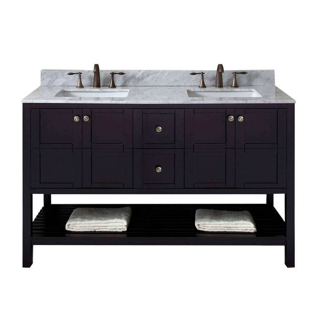 Virtu USA Winterfell 60 in. W Bath Vanity in Espresso with Marble