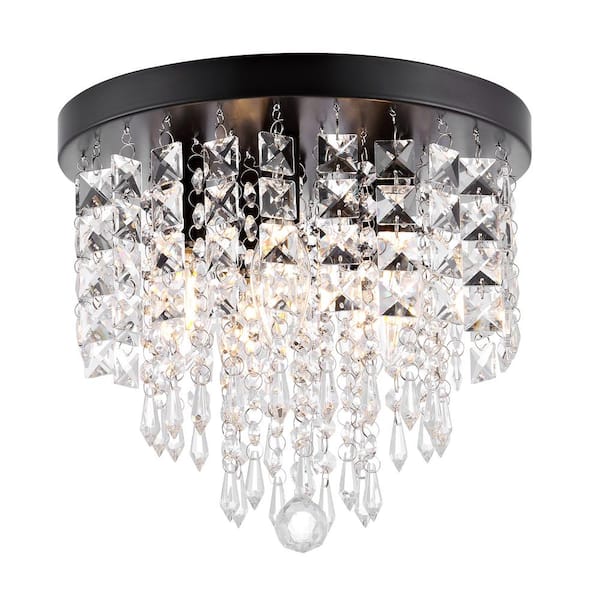 MLiAN 11 in. 5-Light Oil Rubbed Bronze Flush Mount Chandelier with Clear K9 Crystals