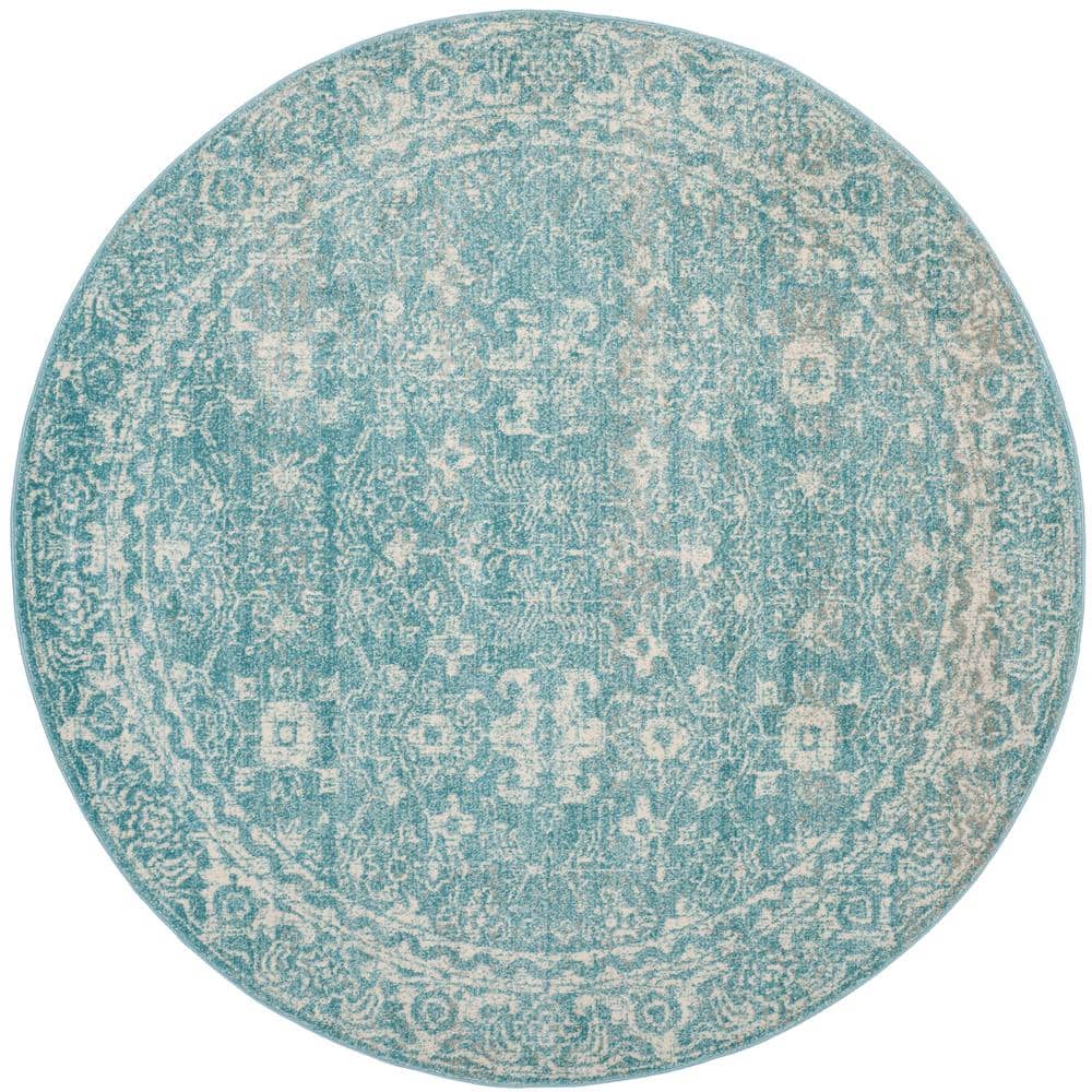 Evoke Light Blue/Ivory Doormat 3 ft. x 3 ft. Round Border Area Rug price history on PriceWatchPro