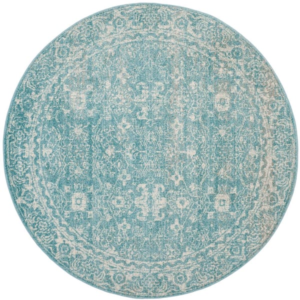 SAFAVIEH Evoke Light Blue/Ivory Doormat 3 ft. x 3 ft. Round Border Area Rug