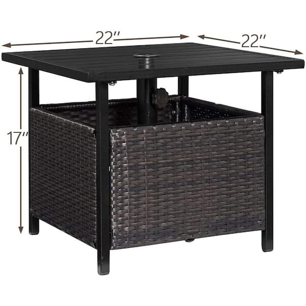 Unbranded Square Wicker Outdoor Black Side Table with Umbrella Hole WY 53