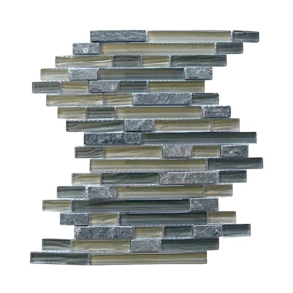 Midcentury Green 12 in. x 12 in. Linear Glass and Stone Wall Pool Mosaic Tile (11.22 sq. ft./Case)