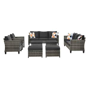 New Vultros Gray 8-Piece Wicker Outdoor Patio Conversation Seating Set with Black Cushions