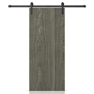 24 in. x 84 in. Hollow Core Weather Gray-Stained Oak Veneer Composite Interior Sliding Barn Door with Hardware Kit