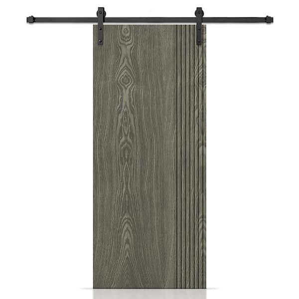 CALHOME 24 in. x 84 in. Hollow Core Weather Gray-Stained Oak Veneer Composite Interior Sliding Barn Door with Hardware Kit