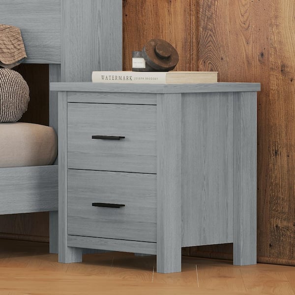 Vintage Light Gray 2-Drawer 19.1 in. W Wooden Nightstand with Metal Handles and Open Shelf