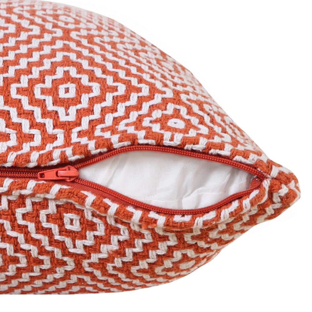 Modern Bohemian Coastal 20" Square Orange and White Cotton Throw Pillow