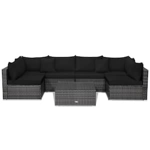 7-Piece Wicker Outdoor Patio Rattan Sectional Sofa Set Furniture Set with Black Cushions