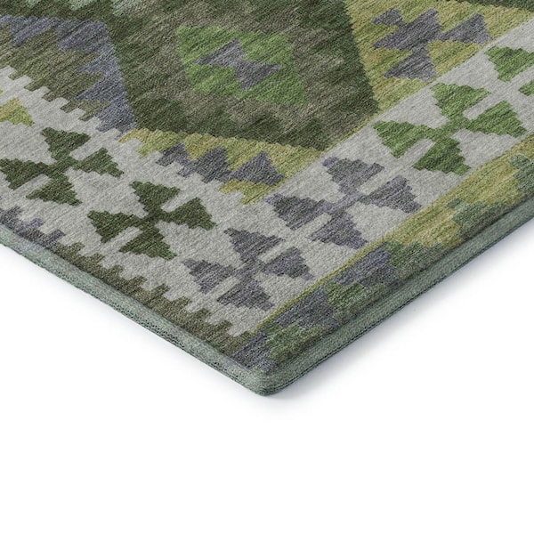 Mayfield Premium Machine Washable Abstract AMF1915 Olive 3 ft. x 5 ft. Area Rug