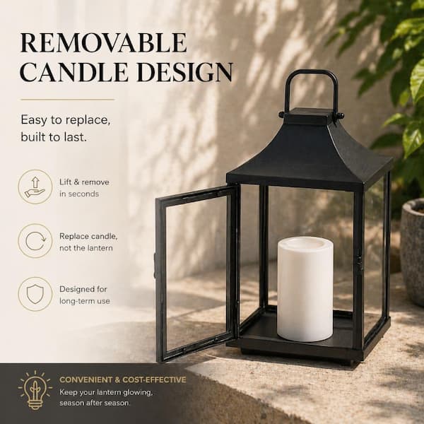 ALOA DECOR H12'' Outdoor Solar Lantern with Flickering LED Candle