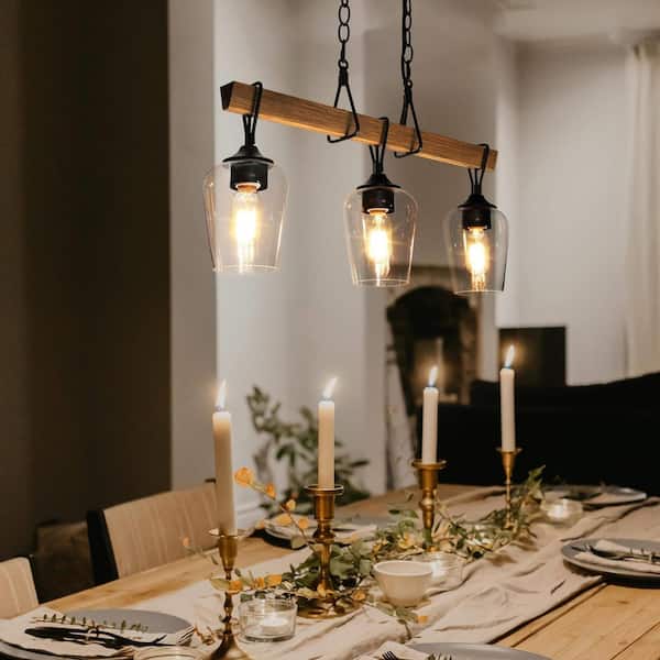 Uolfin Transitional Black Dining Room Island Chandelier, in. 3-Light Farmhouse Faux Wood Pendant Hanging light for 27YZJYHD24186ZU - The Home Depot