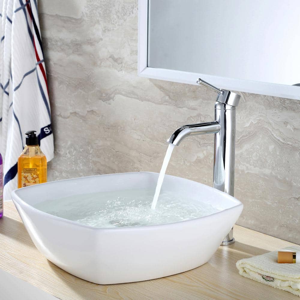 Chrome Single Handle Vessel Bathroom Faucet with Drain