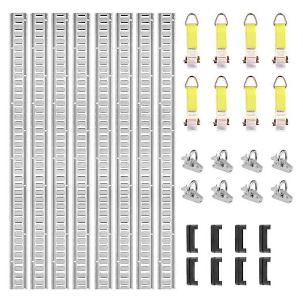 E Track Tie-Down Rail Kit 24 PCS w/5 ft. E-Tracks Set Includes 8 Steel Rails, 8 O-Ring Anchors and 8 Tie-Offs w/D-Ring