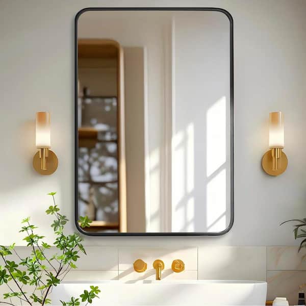 WONDER COMFORT Black 24 in. W x 36 in. H Modern Vanity Rectangle Metal Framed Large Wall Mirror, Horizontally or Vertically Hanging