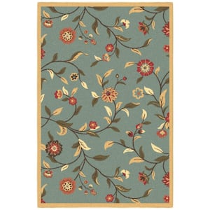 Ottohome Collection Non-Slip Rubberback Floral Leaves 3x5 Indoor Area Rug, 3 ft. 3 in. x 5 ft., Dark Seafoam Green
