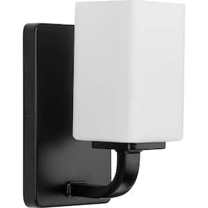 Cowan 4.75 in. 1-Light Matte Black Vanity Light with Etched Glass Shade Modern for Bath and Vanity