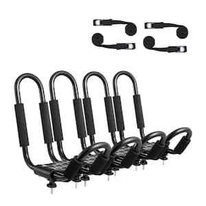 Kayak Roof Rack 4 Pair J-Bar Soft Roof Rack Top Mount Tie Down Carrier for kayak Surf Board Mount on Car, black