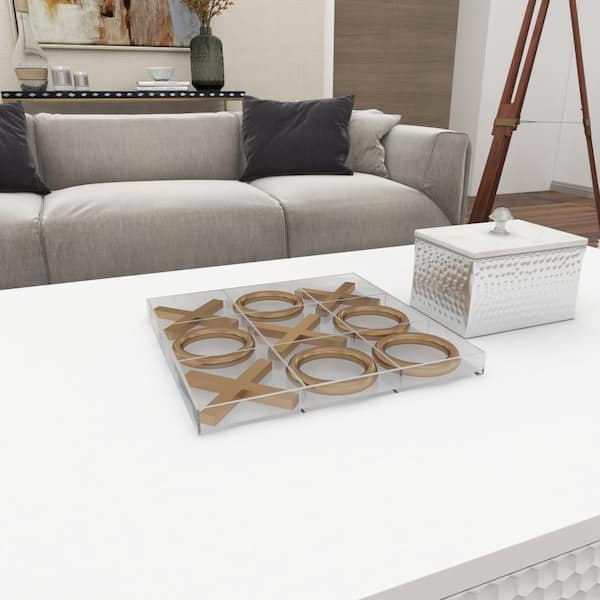 Litton Lane Gold Metal Tic Tac Toe Game Set with Gold Pieces