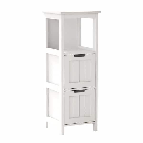 Miscool Naples 12.99 in. W x 12.99 in. D x 35.43 in. H White Freestanding Linen Cabinet with 2-Drawers and 1 Storage Shelf