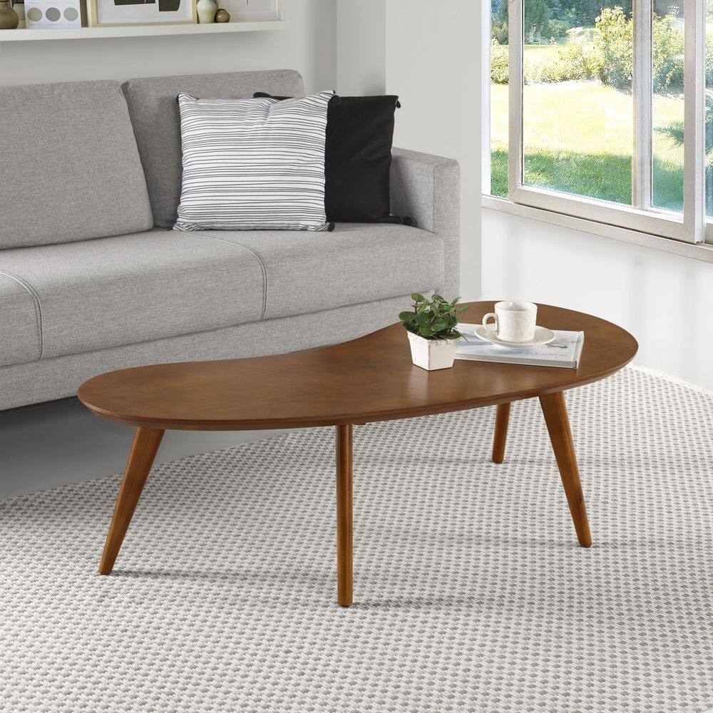 Mid-Century Modern Castanho Pine Wood Oval Coffee Table
