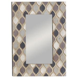 40 in. x 28 in. Rectangle Framed Beige Wall Mirror with Diamond Pattern
