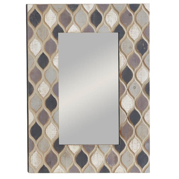 Litton Lane 40 in. x 28 in. Rectangle Framed Beige Wall Mirror with Diamond Pattern