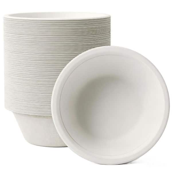 150-Piece 16 fl. oz. White Compostable Paper Rice Bowls, Biodegradable Bagasse, Eco-Friendly, Microwavable Safe