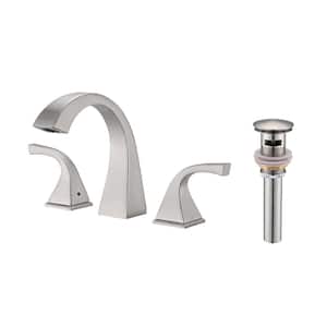 SHW 8 in. Centerset 3-Hole Classic 2-Handle Levers Bathroom Faucet Combo Kit with Drain Assembly in Brushed Nickel