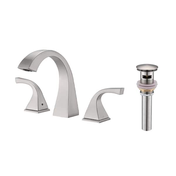 MYCASS SHW 8 in. Centerset 3-Hole Classic 2-Handle Levers Bathroom Faucet Combo Kit with Drain Assembly in Brushed Nickel