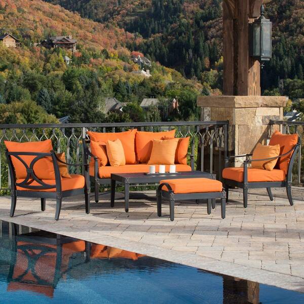 RST Brands Astoria 5-Piece Patio Seating Set with Tikka Orange Cushions
