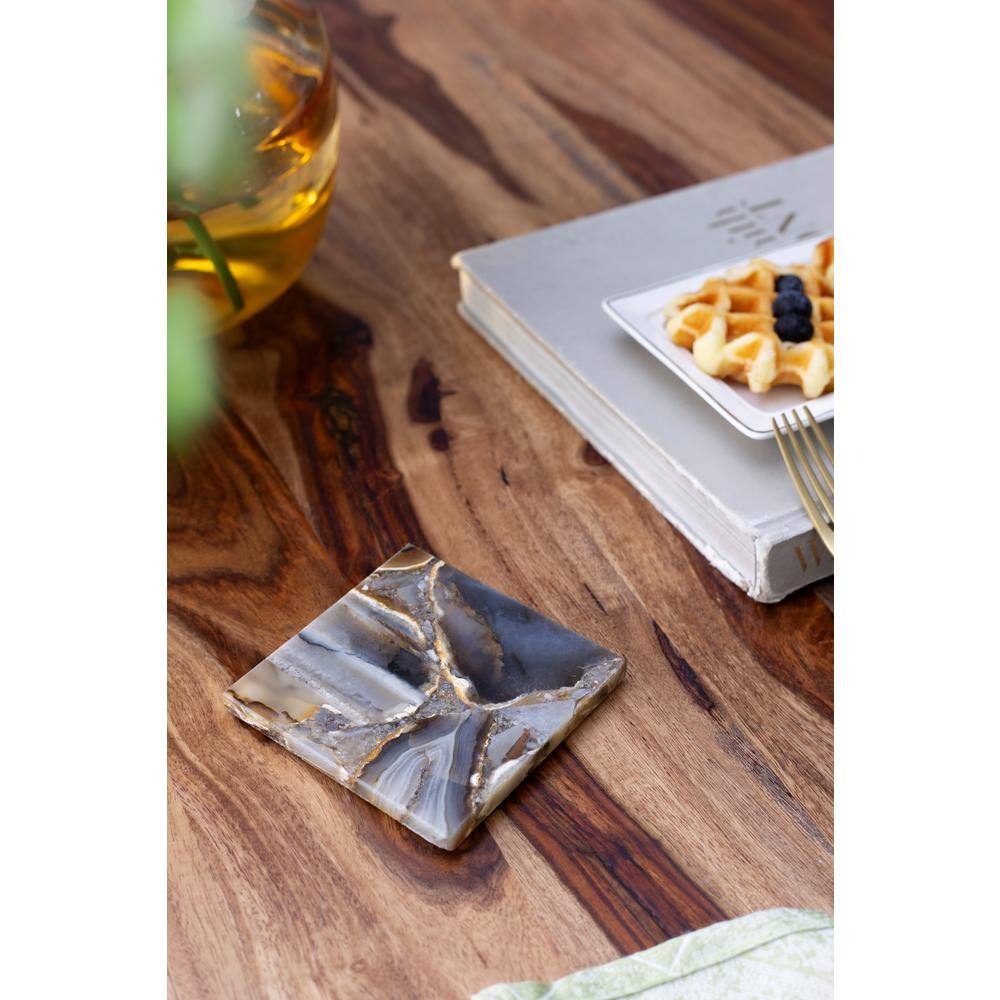 Black Square Agate Stone Coasters Set of 4