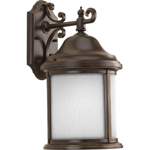 Progress Lighting Ashmore Collection 1-Light Antique Bronze Etched Water Seeded Glass New Traditional Outdoor Medium Wall Lantern Light