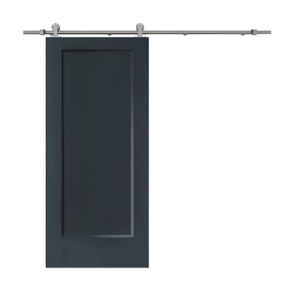 CALHOME 30 in. x 80 in. Charcoal Gray Stained Composite MDF 1-Panel Interior Sliding Barn Door with Hardware Kit