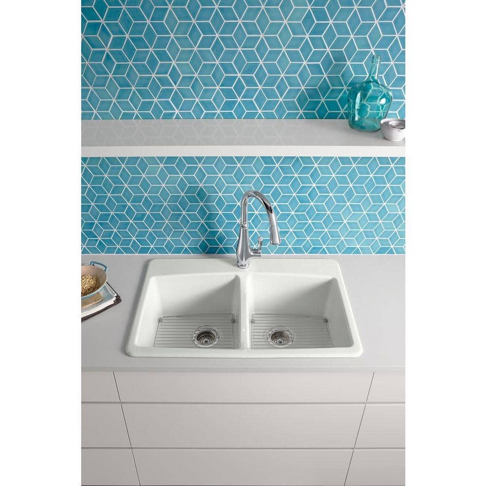 White Cast Iron Double Bowl Top-Mount Kitchen Sink