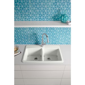 Brookfield Drop-In Cast Iron 33 in. 1-Hole Double Bowl Kitchen Sink in White