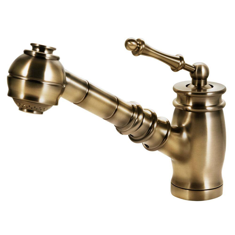 Houzer Scepter Single Handle Pull Out Sprayer Kitchen Faucet With Ceradox Technology In Antique Brass Scepo 263 Ab The Home Depot