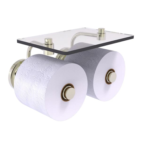 Allied Brass Que New Collection Wall Mounted Toilet Paper Holder in Polished Nickel with Glass Shelf